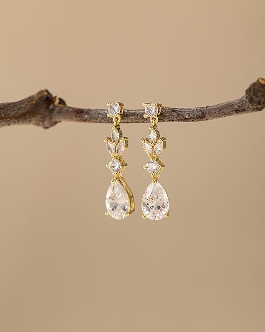 HANLI Dangle Earrings for Women – 14K Gold Plated/Silver Drop Earrings Sparkly CZ Gold Dangle Earrings Elegant Dangling Earrings for Wedding Bridal Prom Jewelry