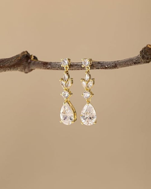 HANLI Dangle Earrings for Women – 14K Gold Plated/Silver Drop Earrings Sparkly CZ Gold Dangle Earrings Elegant Dangling Earrings for Wedding Bridal Prom Jewelry