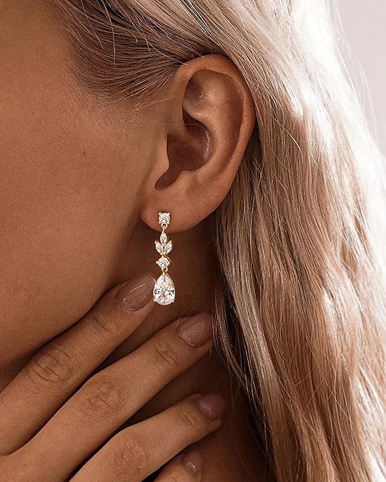HANLI Dangle Earrings for Women – 14K Gold Plated/Silver Drop Earrings Sparkly CZ Gold Dangle Earrings Elegant Dangling Earrings for Wedding Bridal Prom Jewelry